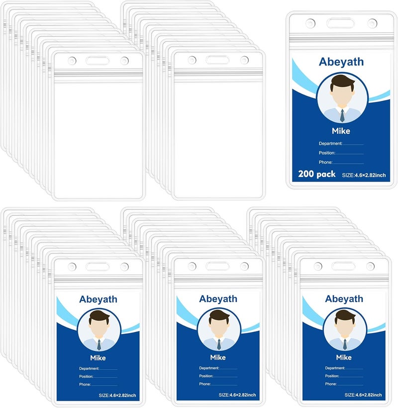 Abeyath 200 Pack Extra Thick ID Badge Holder Vertical Clear ID Card Holder with Waterproof Resealable Zip Name Tag Holder for Nurses, ​School and Office（ 2.25x3.5Inch） - Image 1